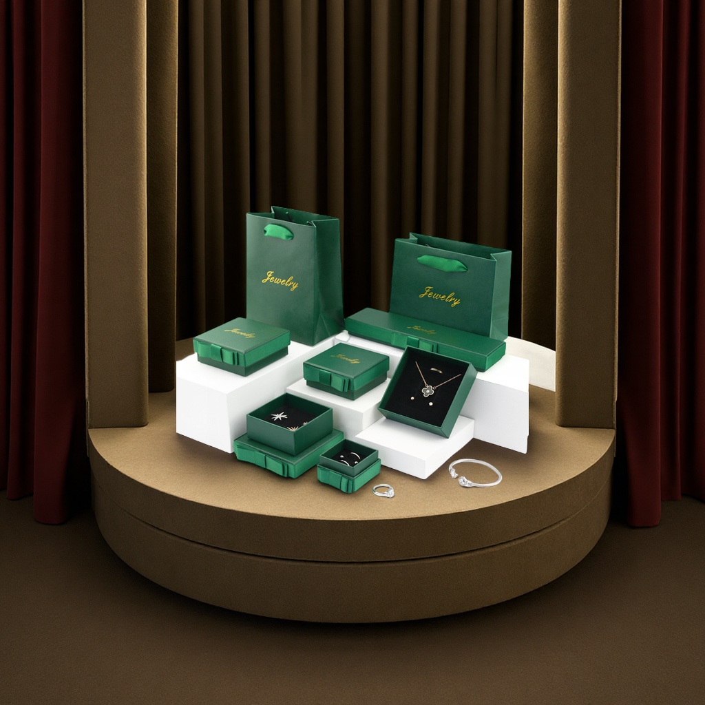 墨绿蝴蝶结首饰盒戒指耳钉吊坠项链收纳包装批发饰品收纳盒女款