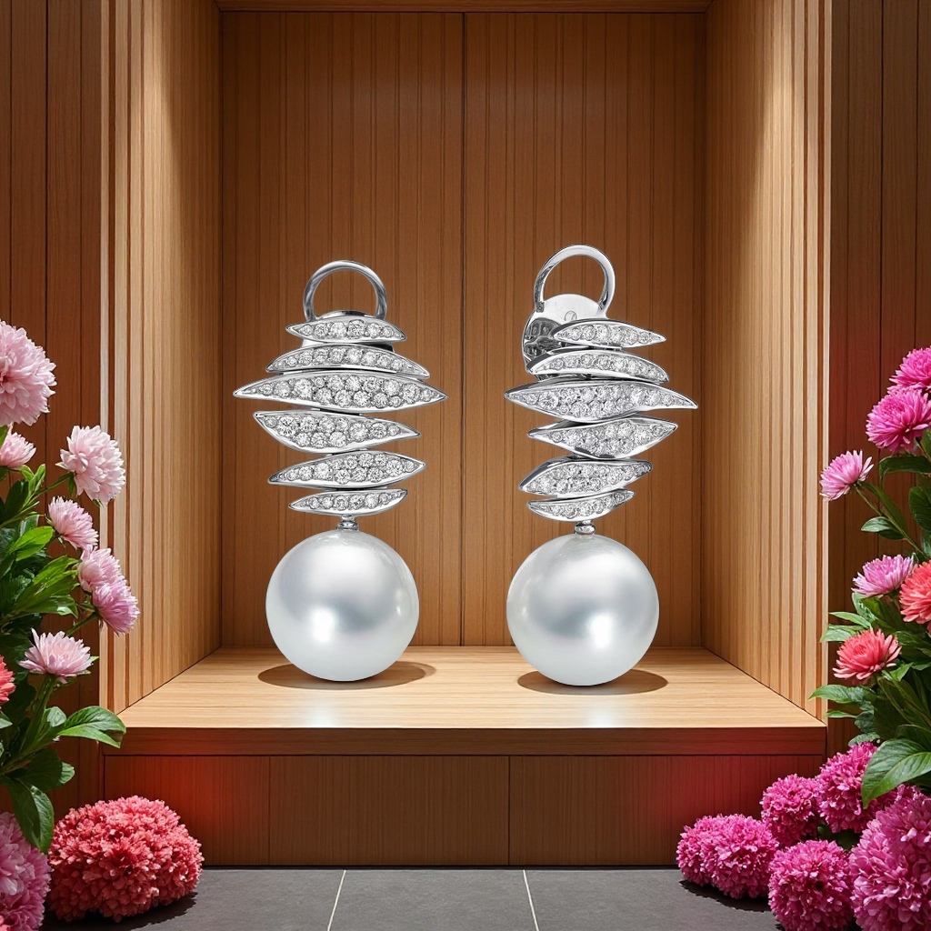 天然珍珠耳饰实物图