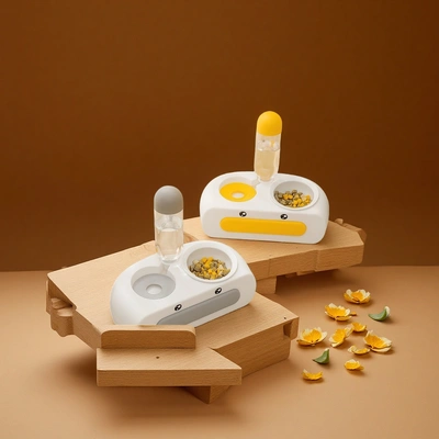 New Little Yellow Duck ceramic pet cat bowl anti-tipping automatic feeder, wholesale of cat food utensils, pet supplies thumbnail