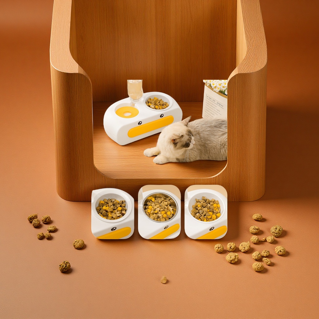 New Little Yellow Duck ceramic pet cat bowl anti-tipping automatic feeder, wholesale of cat food utensils, pet supplies Application Scenario
