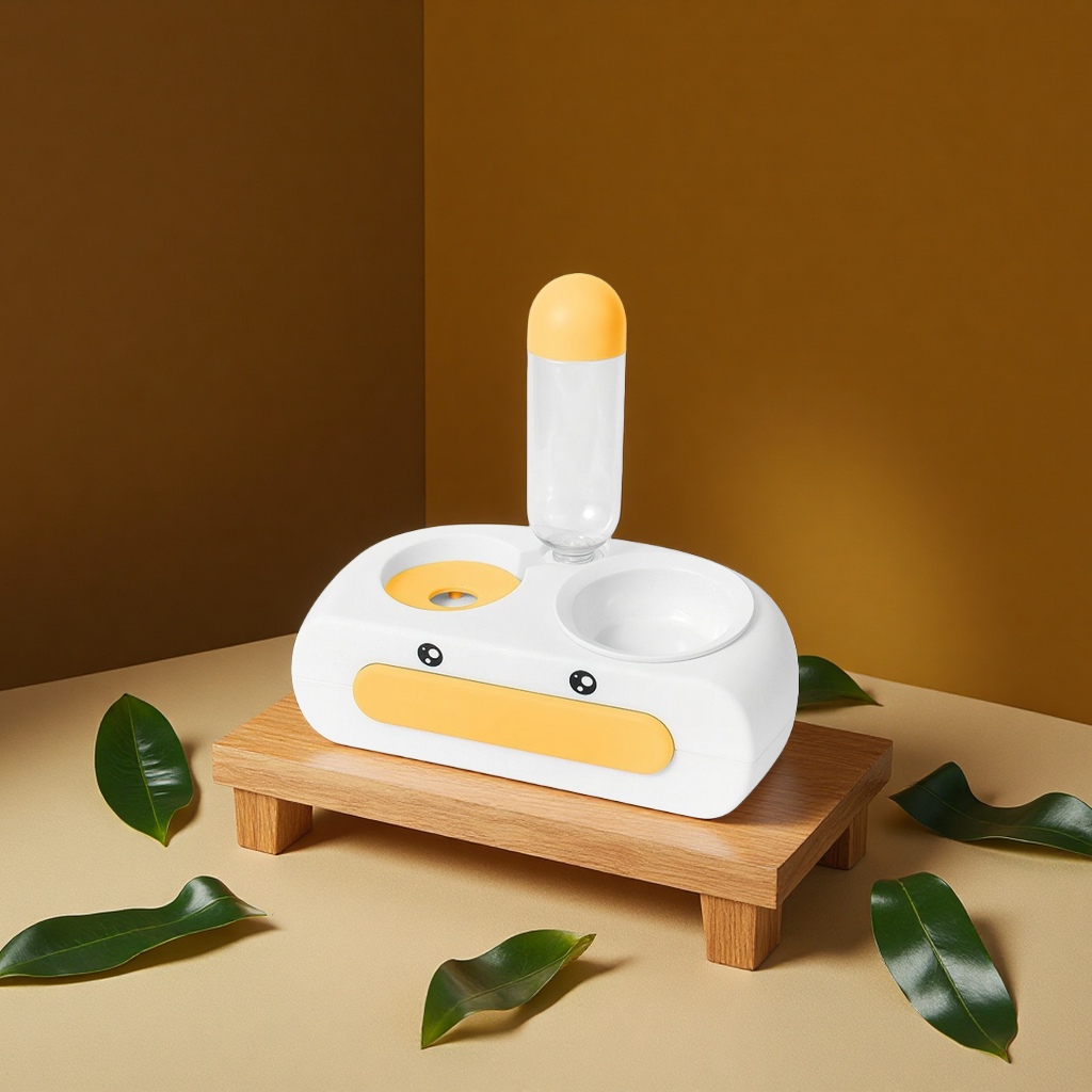 New Little Yellow Duck ceramic pet cat bowl anti-tipping automatic feeder, wholesale of cat food utensils, pet supplies Item Picture