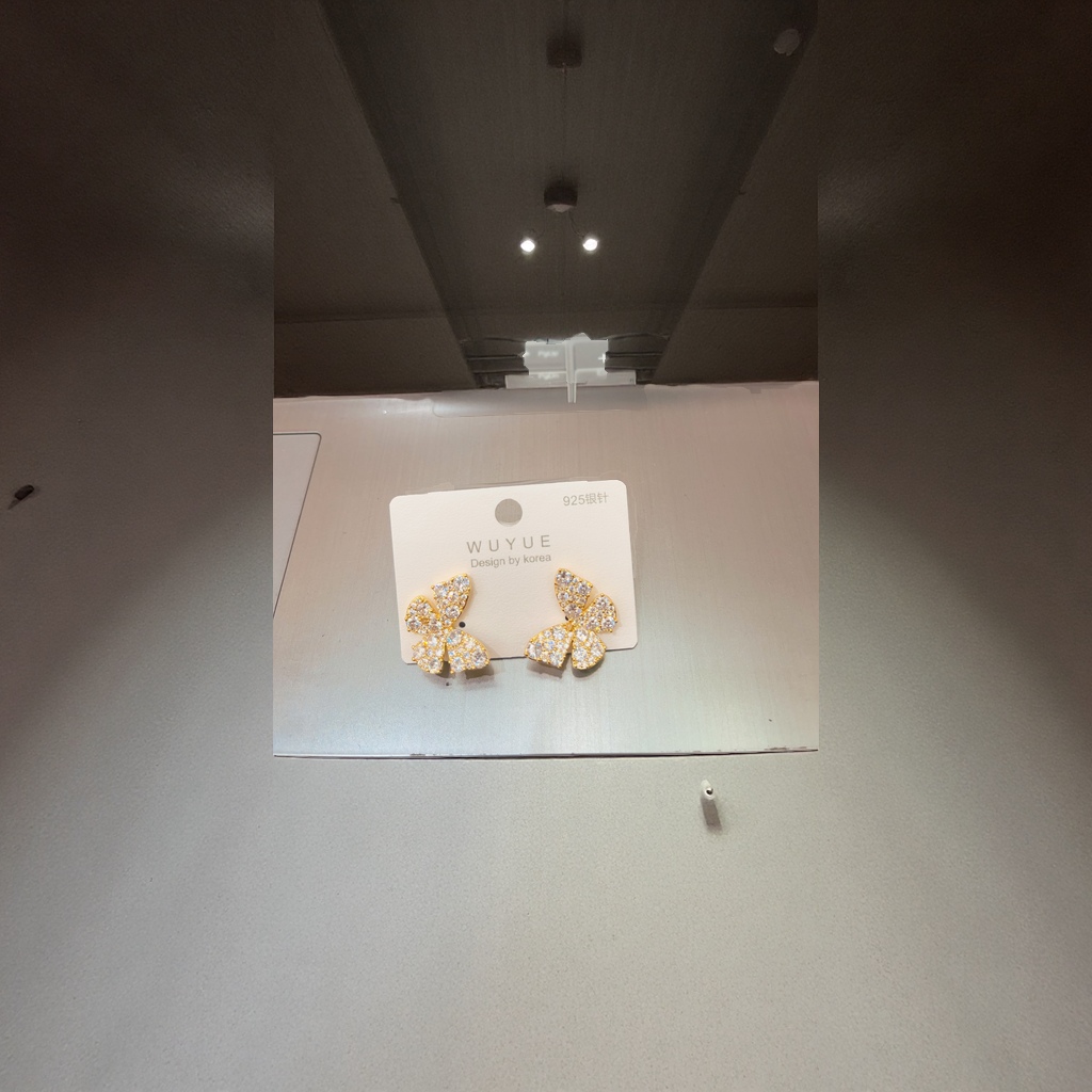 铜镶锆石蝴蝶耳环 时尚优雅耳饰女气质百搭耳坠简约款赠品130234069