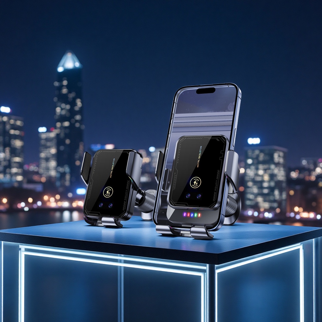 亚马逊A8无线快充车载手机支架电动感应智能导航出风口铁钩支撑架适用多车型