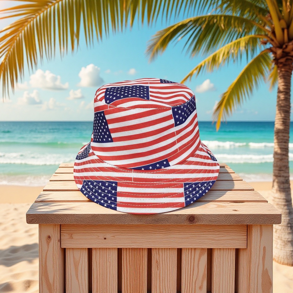 美国旗渔夫帽遮阳帽防晒户外休闲夏季潮流百搭男女款