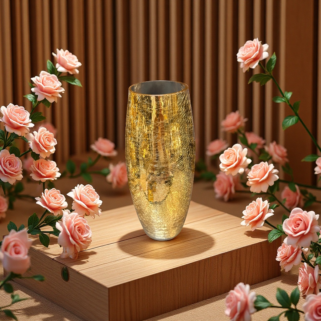 金色玻璃花瓶现代简约创意家居装饰插花摆件艺术品摆设礼品赠品