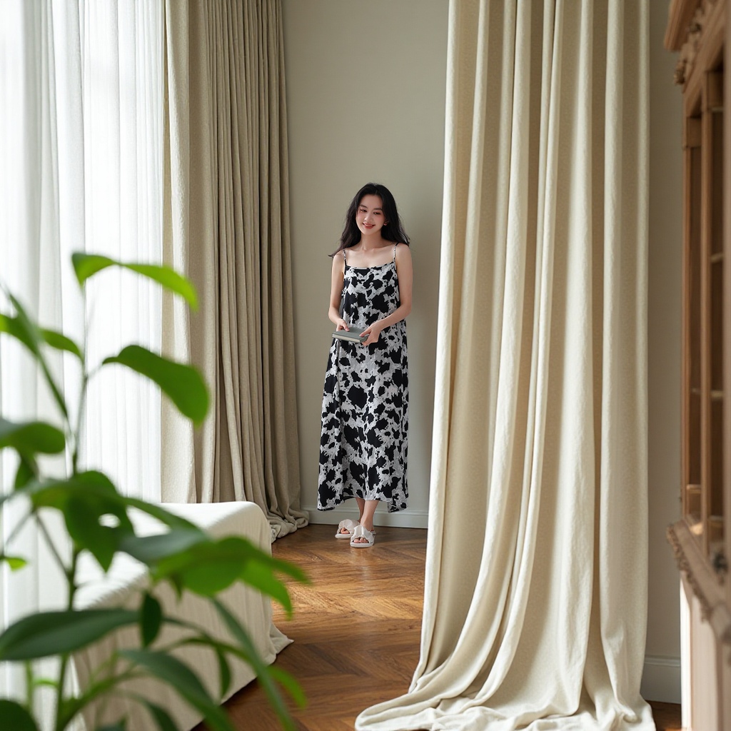 New Summer Halter Long Nightgown For Women, Cotton And Silk Pajamas, Loose Sleeveless Printed Home Dress full figure