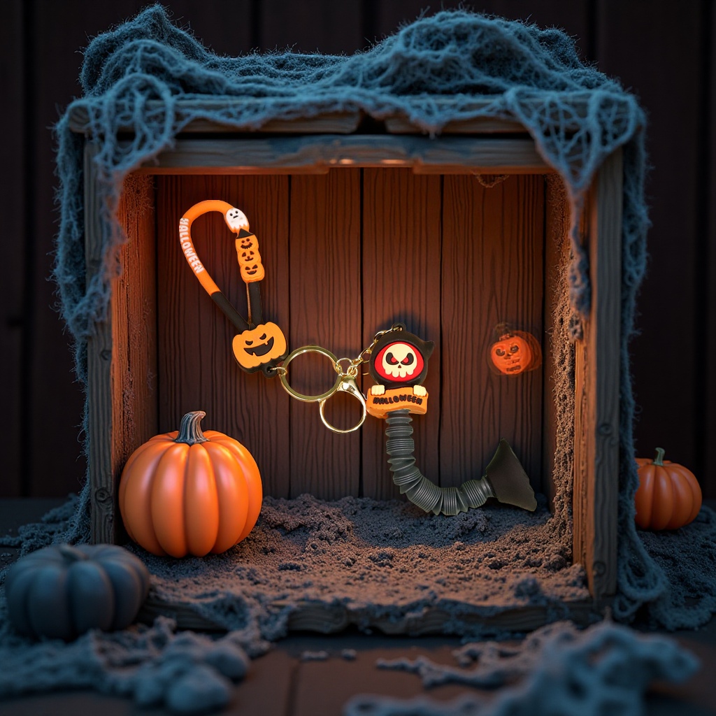 New Halloween telescopic pull tube creative pressure-relieving PVC soft rubber key pendant factory wholesale keychain accessories details Picture