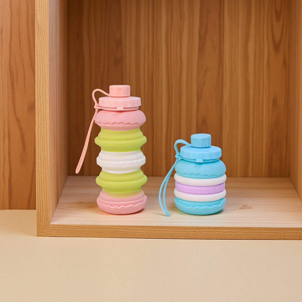 New silicone water cup, creative cake-shaped folding portable sports water bottle, cross-border wholesale telescopic water cup, multi-functional portable bag