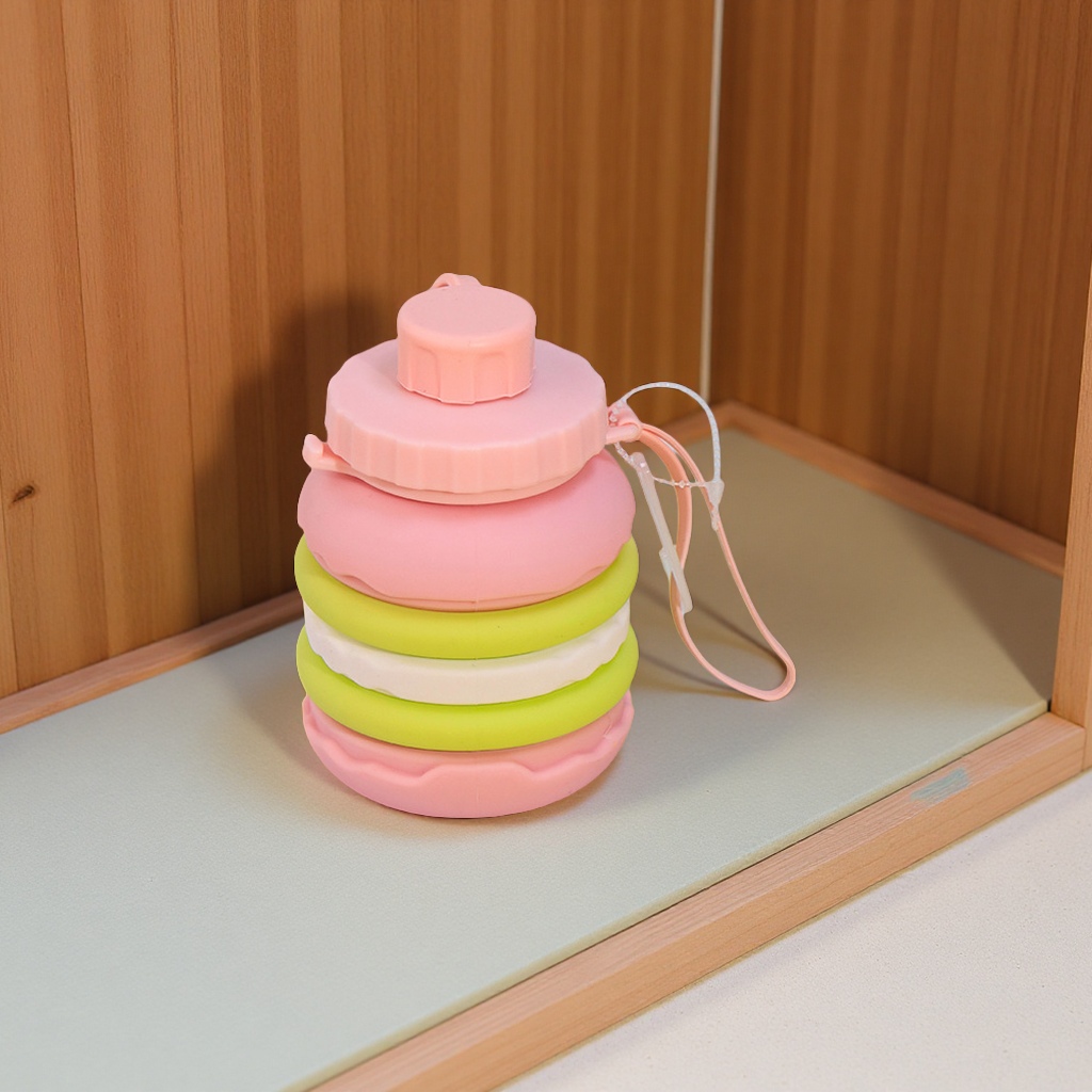 New silicone water cup, creative cake-shaped folding portable sports water bottle, cross-border wholesale telescopic water cup, multi-functional portable bag Specification image