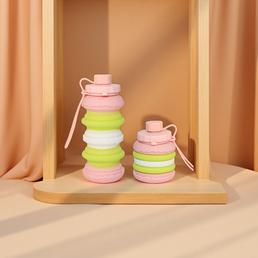 New silicone water cup, creative cake-shaped folding portable sports water bottle, cross-border wholesale telescopic water cup, multi-functional portable bag Item Picture