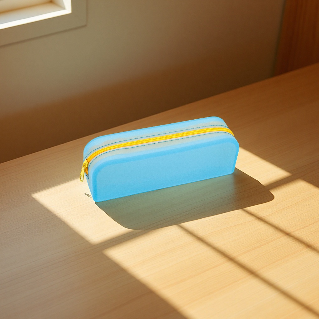 Creative semi-transparent candy-colored rectangular silicone pen case, glasses storage, office and student stationery storage bag Item Picture