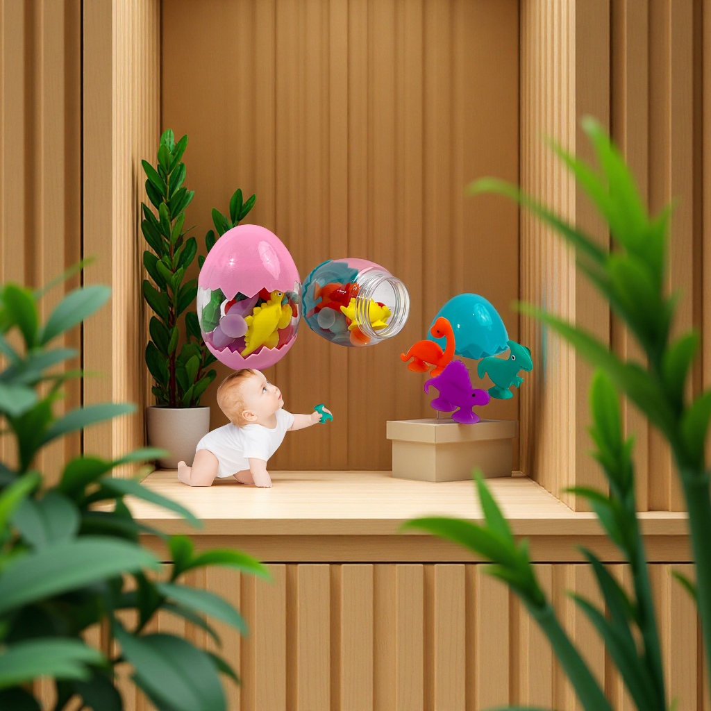 New dinosaur set simulation little dinosaur food-grade silicone teething stick pressure-relieving suction cup toy pressure-relieving toy details Picture