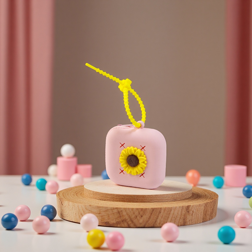 Silicone mini children's hole coin purse, cute small square bag, headphones, data cable storage case, wholesale coin case Item Picture