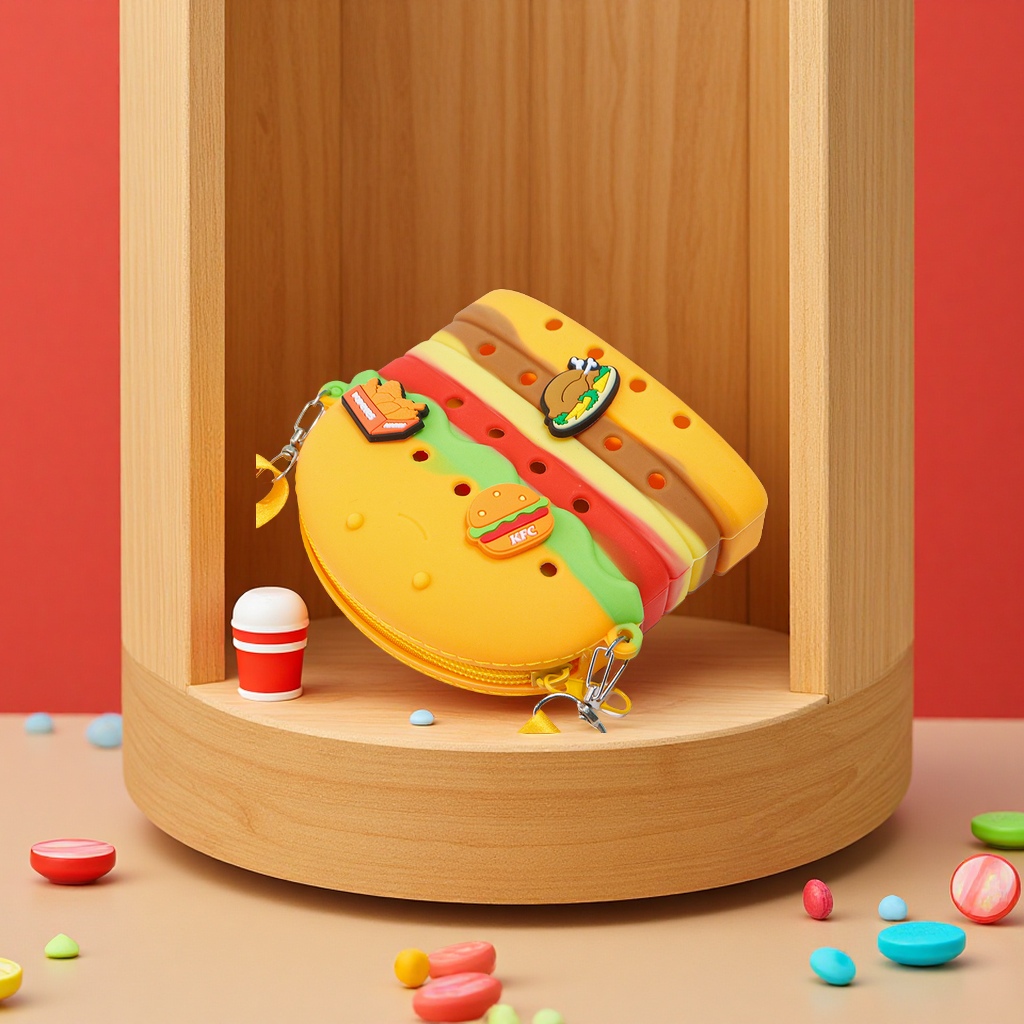 Creative simulation food silicone hole bags, cute French fries, hamburger cartoon children's crossbody bags, wholesale toys details Picture
