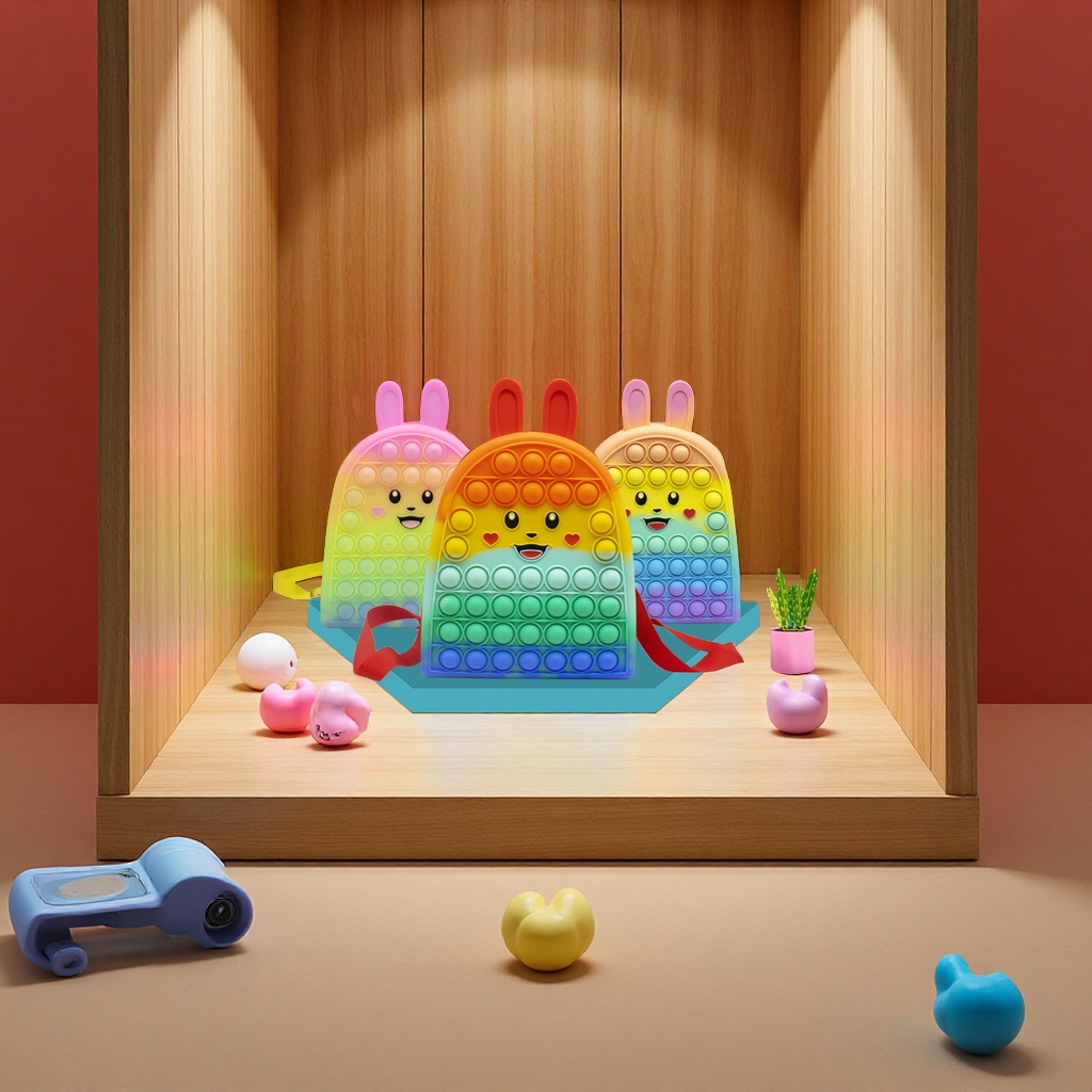 Rat Extermination Pioneer Silicone Backpack, Little Rabbit Schoolbag, Middle school students' stress-relieving Bubble Fun Backpack, waterproof and dirt-resistant educational toys