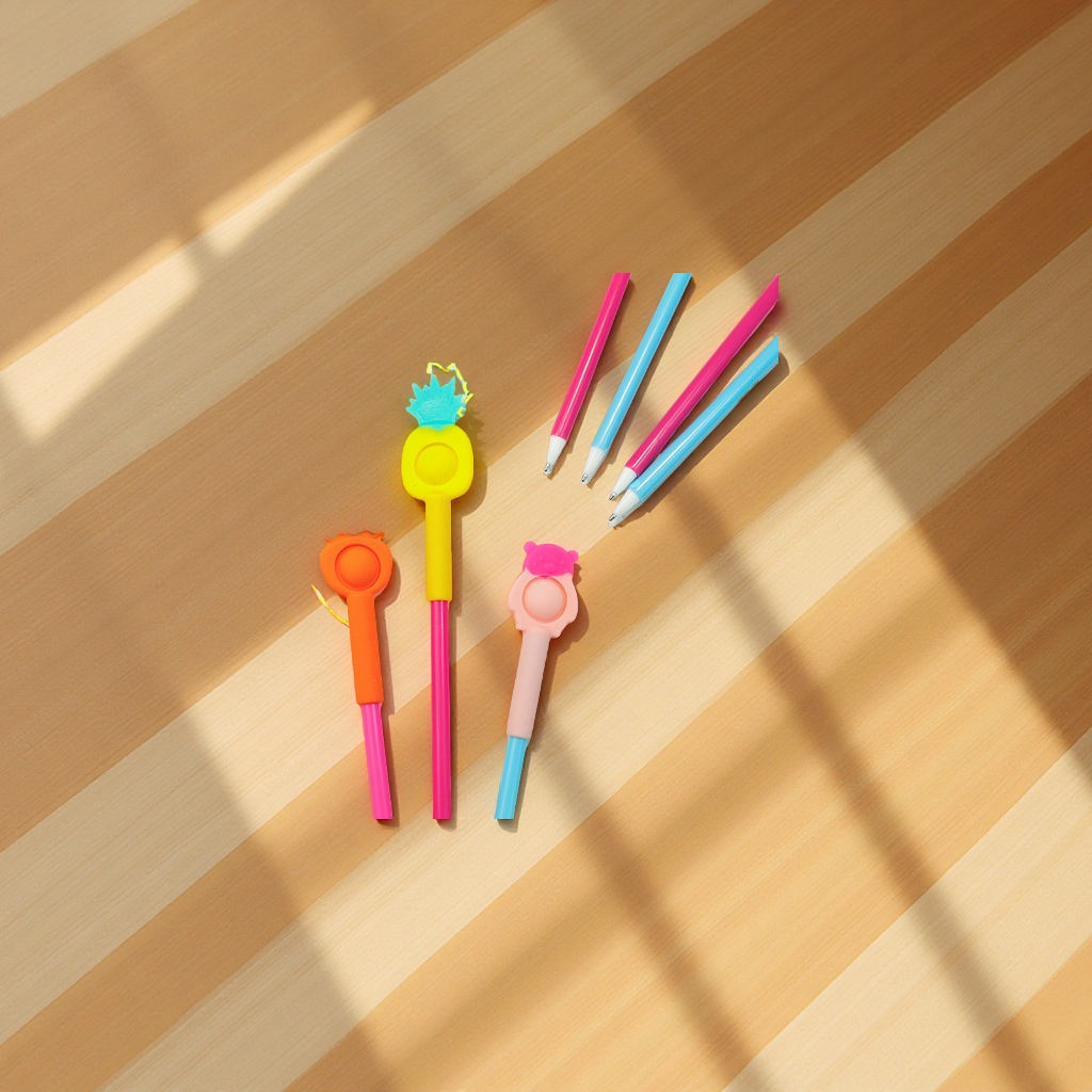 Fruit-themed silicone bubble pens, children's stress-relieving pens, 0.5mm black gel pens, wholesale and in stock, event gifts details Picture