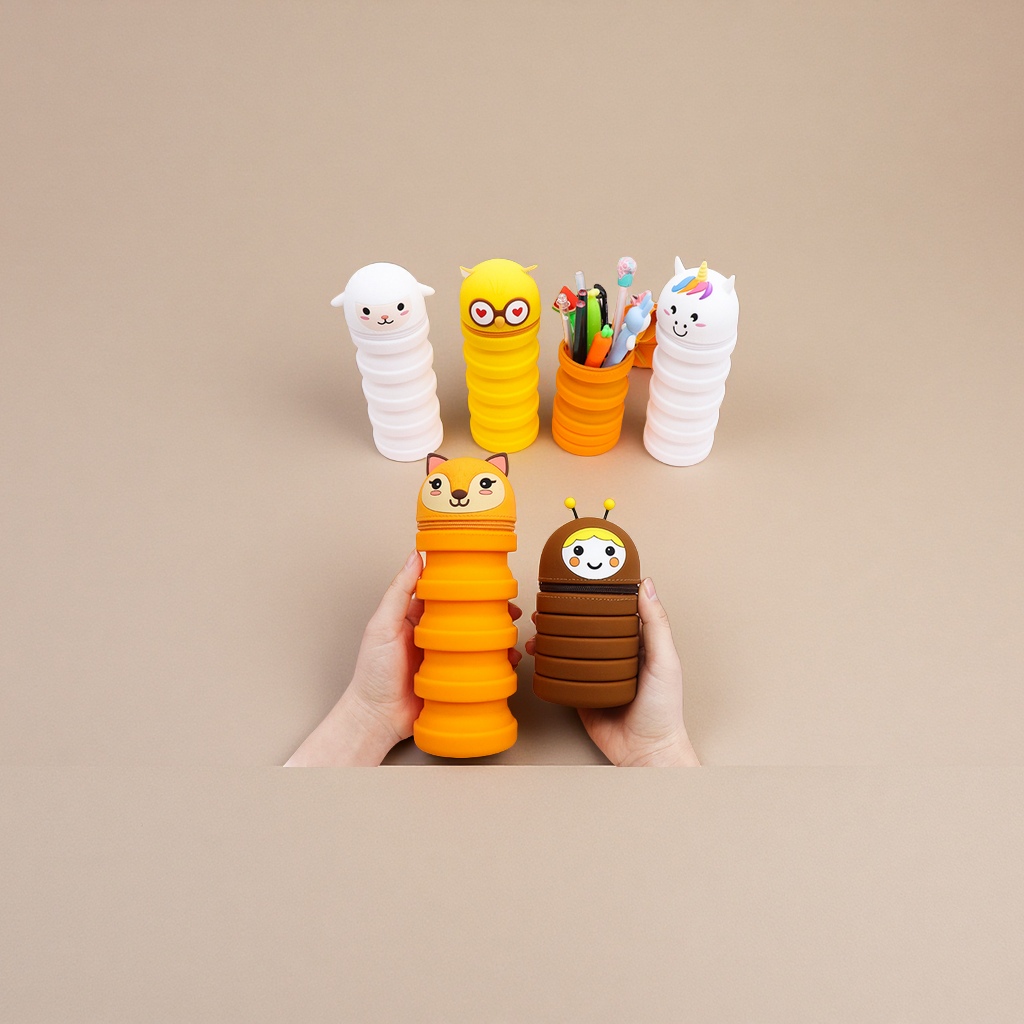 Factory direct sales of cute silicone pen cases, waterproof telescopic stationery boxes for primary school students, pressure-reducing pencil holders, multi-functional pen cases