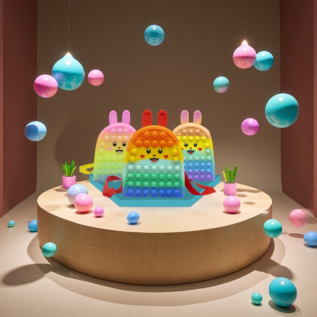 Rat Extermination Pioneer Silicone Backpack, Little Rabbit Schoolbag, Middle school students' stress-relieving Bubble Fun Backpack, waterproof and dirt-resistant educational toys details Picture