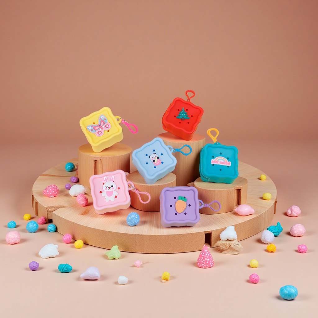 DIY candy wavy square silicone coin purse, cute children's mini storage bag, educational toy small square bag