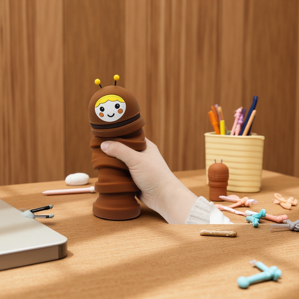 Factory direct sales of cute silicone pen cases, waterproof telescopic stationery boxes for primary school students, pressure-reducing pencil holders, multi-functional pen cases details Picture