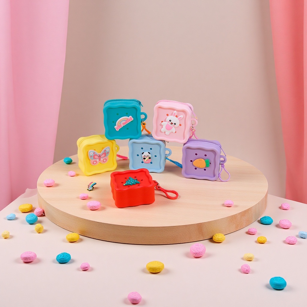 DIY candy wavy square silicone coin purse, cute children's mini storage bag, educational toy small square bag Specification image
