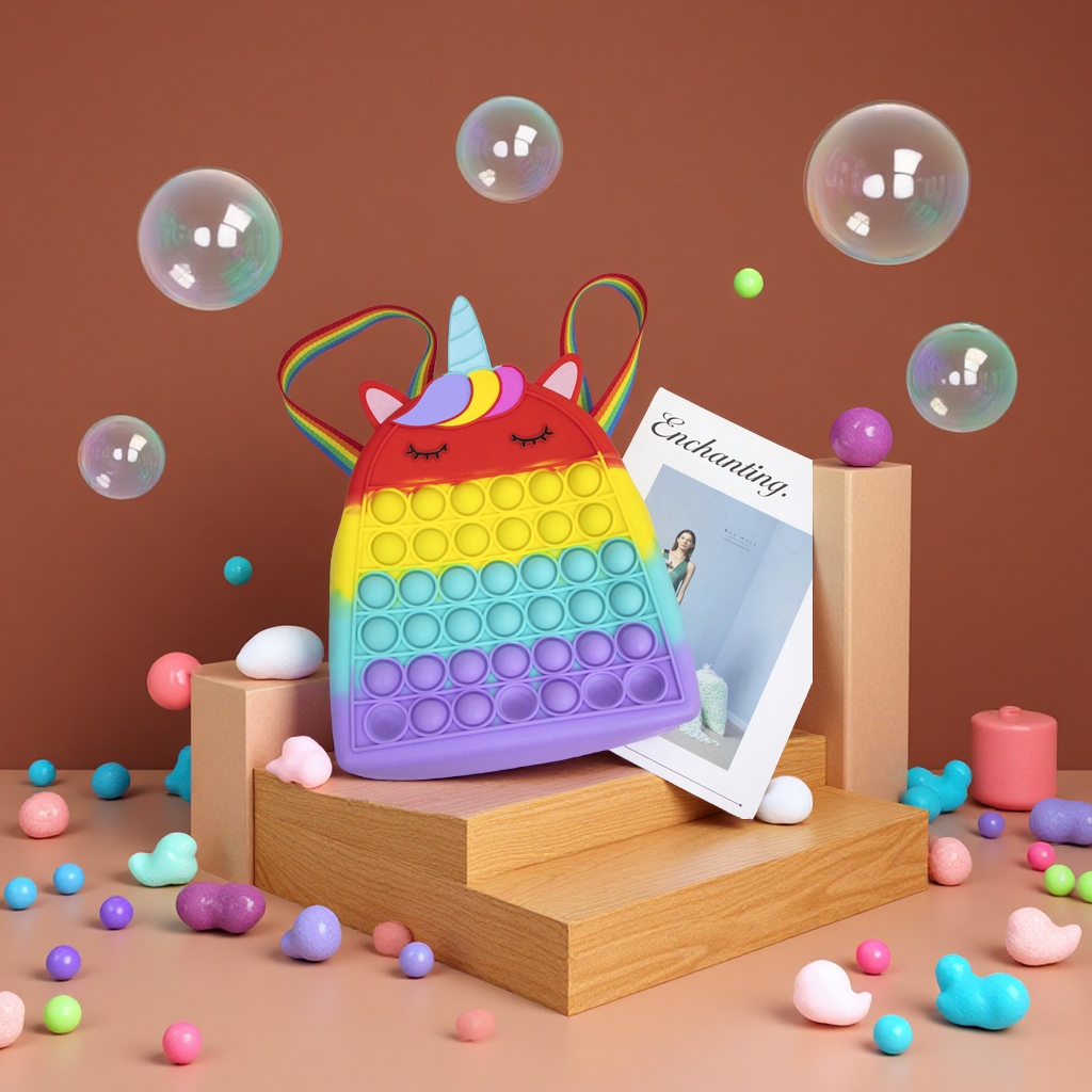 Rat Extermination Pioneer Multi-functional Unicorn Backpack, Silicone schoolbag, pressure-relieving bubble storage, Press and Play educational toys details Picture