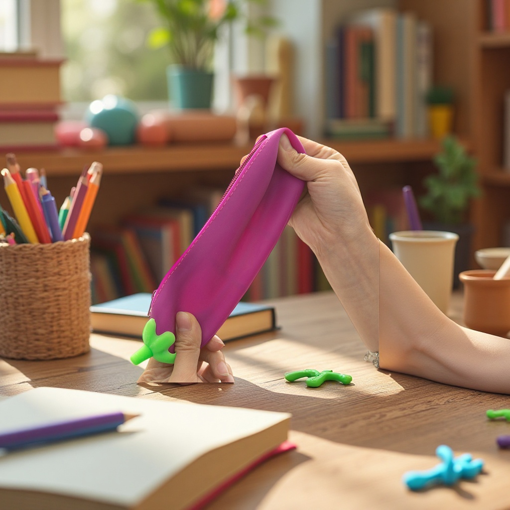 Silicone eggplant vegetable zipper pen case with large capacity, creative simulation and cute student stationery storage bag Specification image