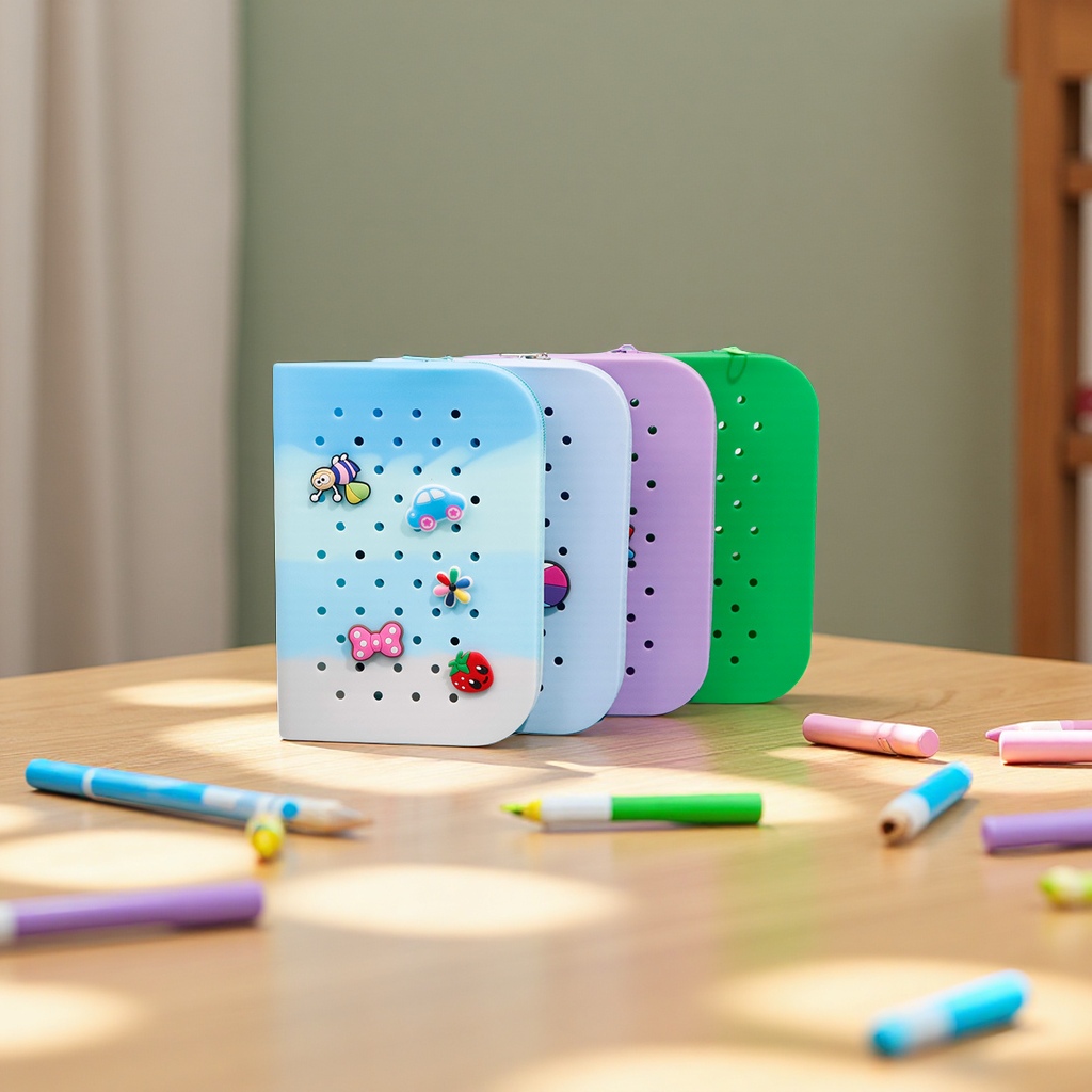 新款洞洞笔袋创意硅胶便携大容量文具收纳DIY可爱铅笔盒批发详情图2