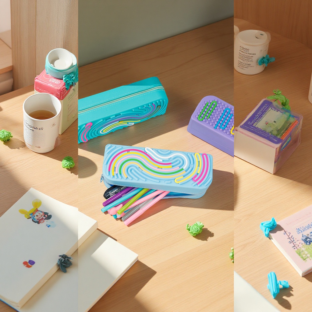 New sensory activity board silicone pen case, multi-functional large-capacity student stationery storage box, DIY educational and stress-relieving pen box details Picture