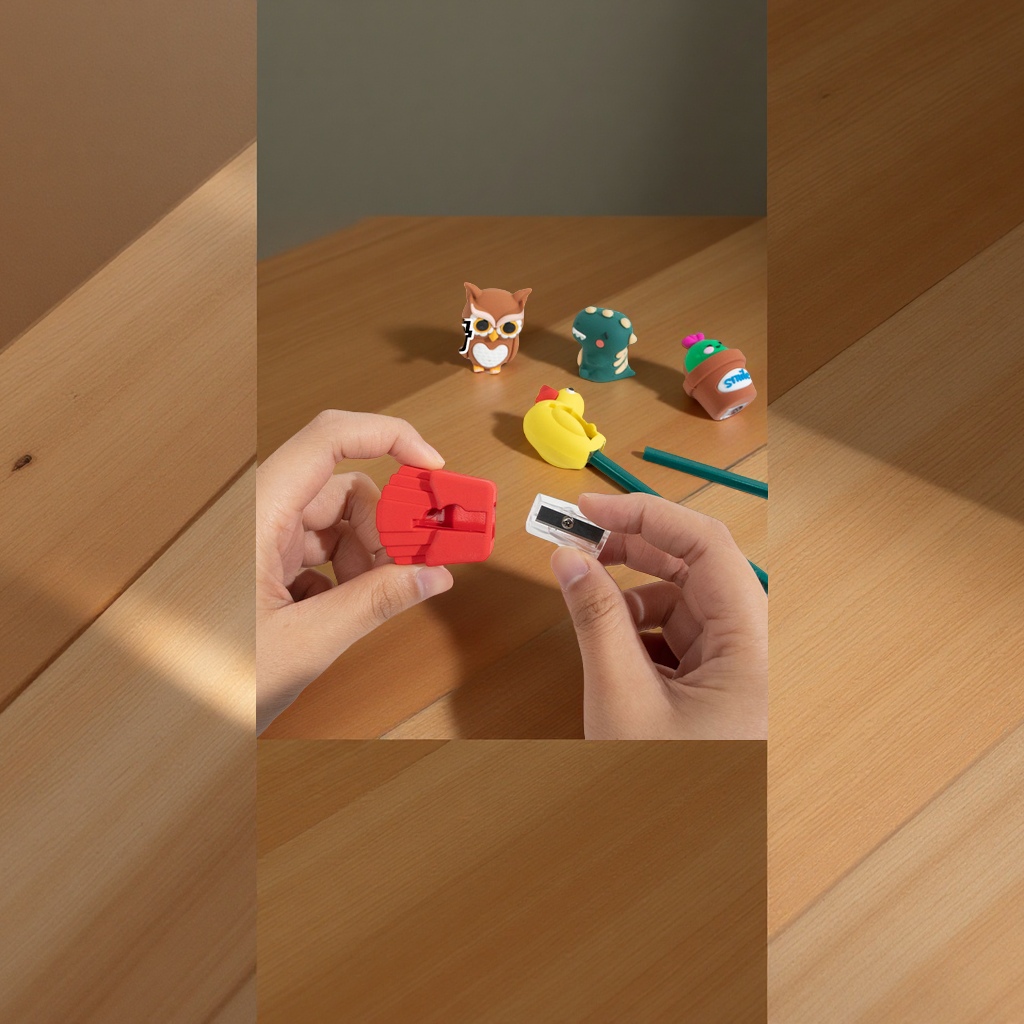 Creative cartoon dinosaur manual pencil sharpener, student pen sharpener, PVC soft rubber, stainless steel in stock, multiple colors, cute Specification image