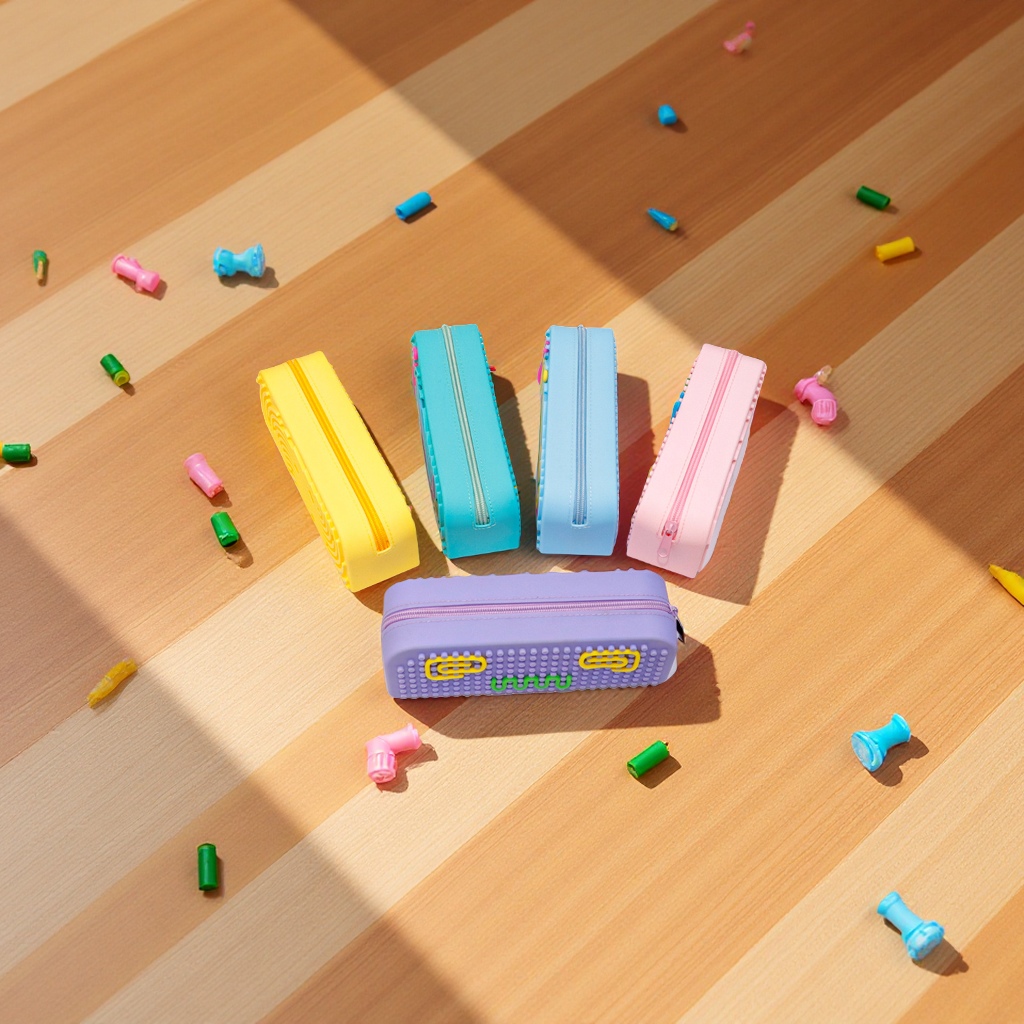 New sensory activity board silicone pen case, multi-functional large-capacity student stationery storage box, DIY educational and stress-relieving pen box Specification image