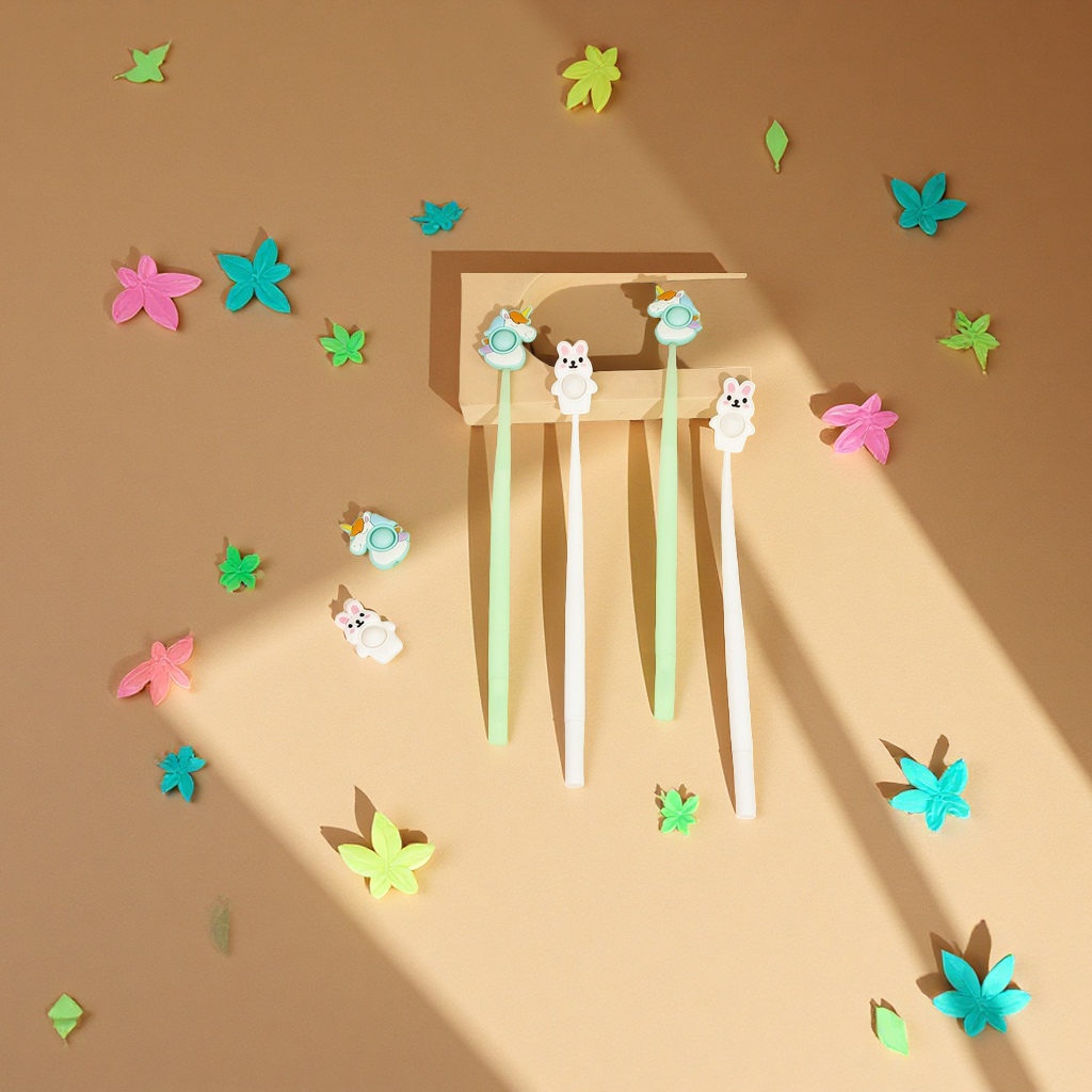 创意泡泡笔PVC软胶按压解压独角兽甩甩学生签字中性笔批发多色笔类