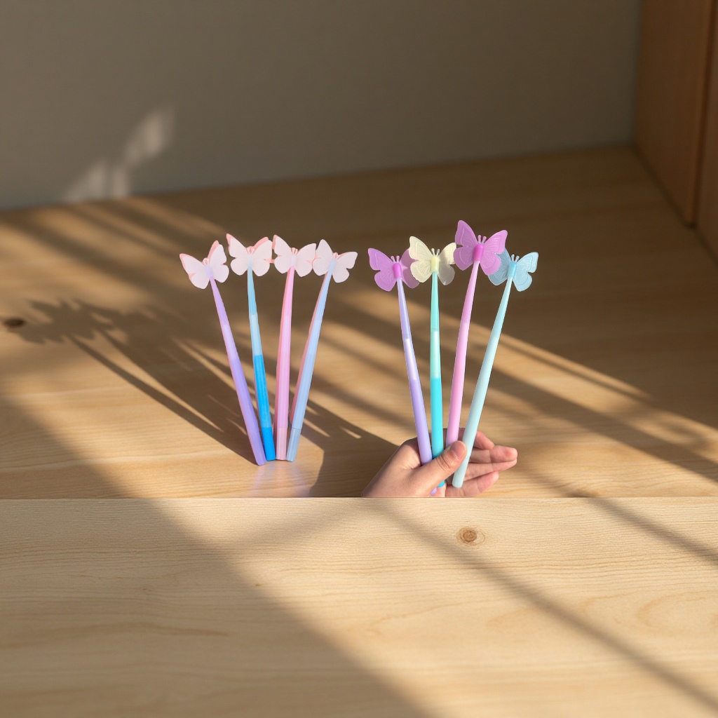 Wholesale of creative silicone butterfly-shaped color-changing pens, children's signature pens, and black pen refills for writing supplies details Picture