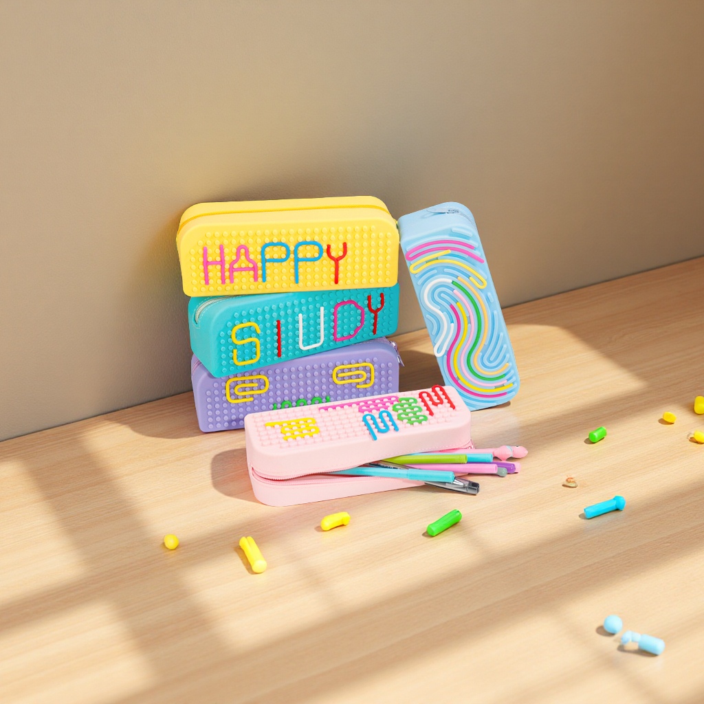 New sensory activity board silicone pen case, multi-functional large-capacity student stationery storage box, DIY educational and stress-relieving pen box Application Scenario