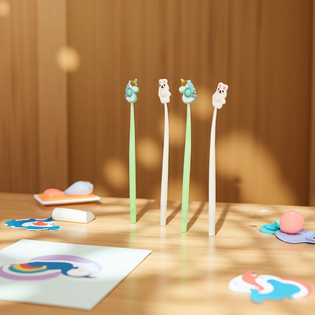 Creative bubble pen PVC soft rubber press and relieve pressure Unicorn shake student signature gel pen wholesale multi-color pen types details Picture