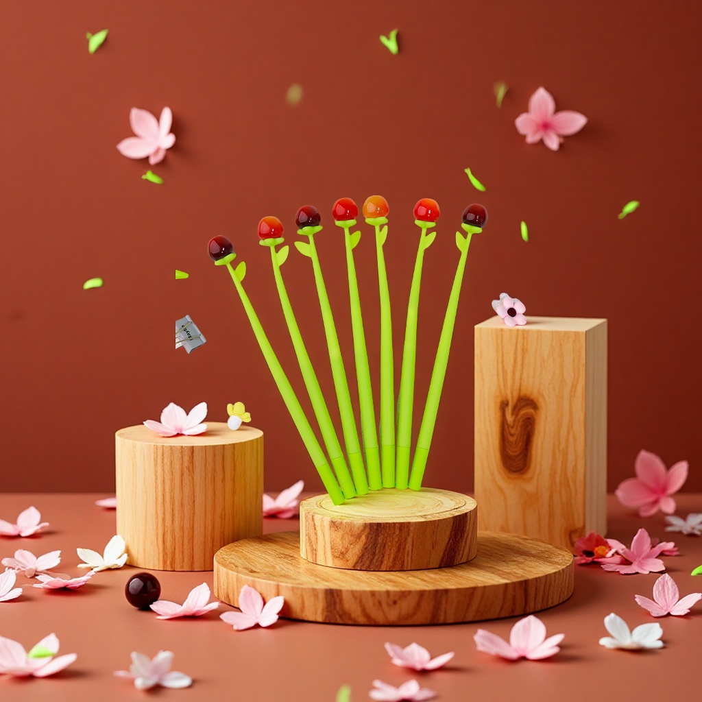 Wholesale cherry-shaped stationery products, including creative cherry silicone swing pens, children's signature pens and handwriting pens details Picture