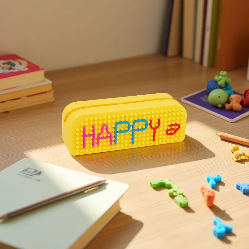 New sensory activity board silicone pen case, multi-functional large-capacity student stationery storage box, DIY educational and stress-relieving pen box Item Picture