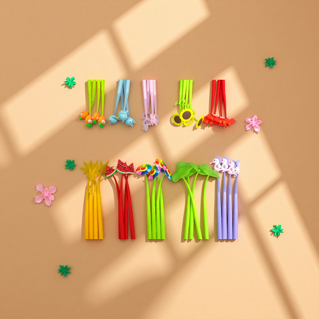 Cute cartoon stress-relieving gel pens, student creative stationery, silicone swing pens, stress-relieving pens wholesale Specification image