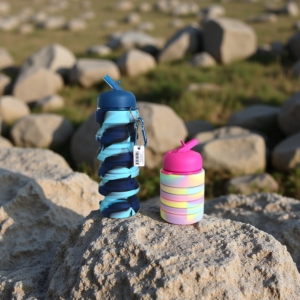 smiggle同款便携折叠水杯运动水壶创意伸缩户外硅胶迷彩手杯多功能便携式户外用品