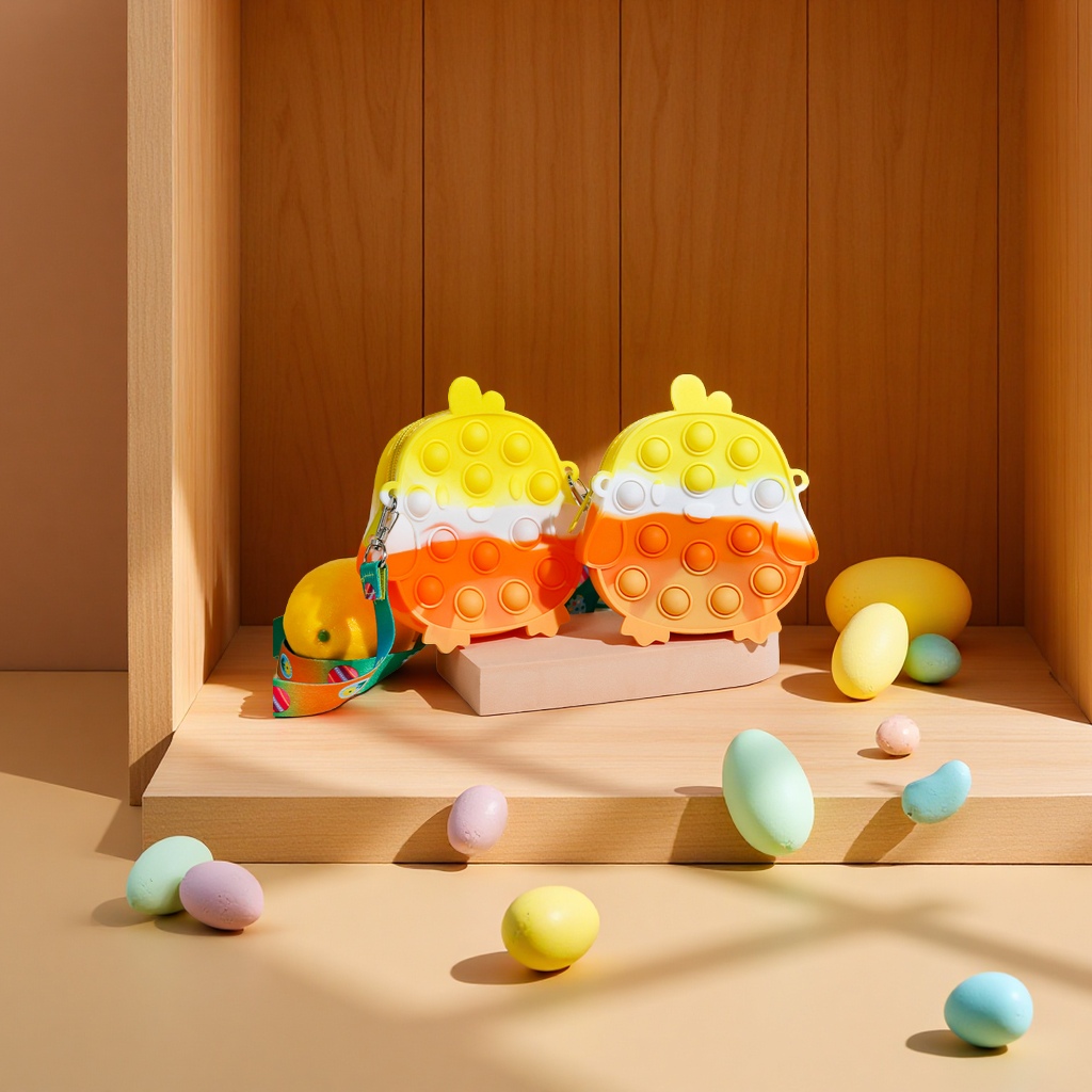 TIKTOK's new silicone cartoon children's single-shoulder crossbody bag in the shape of Easter chicks, a pressure-relieving toy, and a fun rat-killing casual bag details Picture