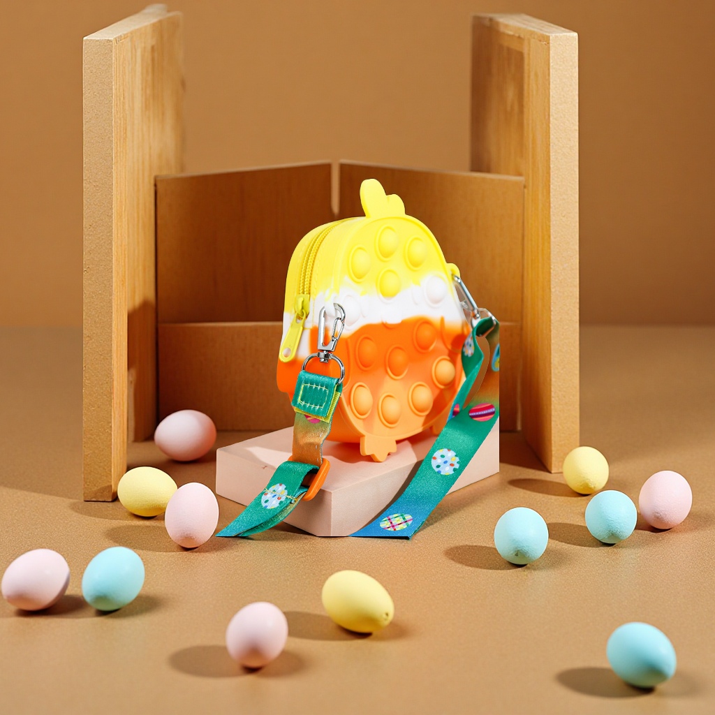 TIKTOK's new silicone cartoon children's single-shoulder crossbody bag in the shape of Easter chicks, a pressure-relieving toy, and a fun rat-killing casual bag Specification image