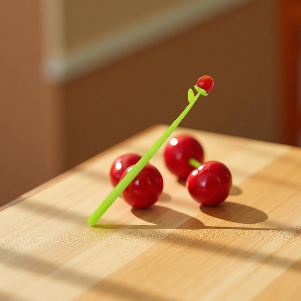 Wholesale cherry-shaped stationery products, including creative cherry silicone swing pens, children's signature pens and handwriting pens Item Picture