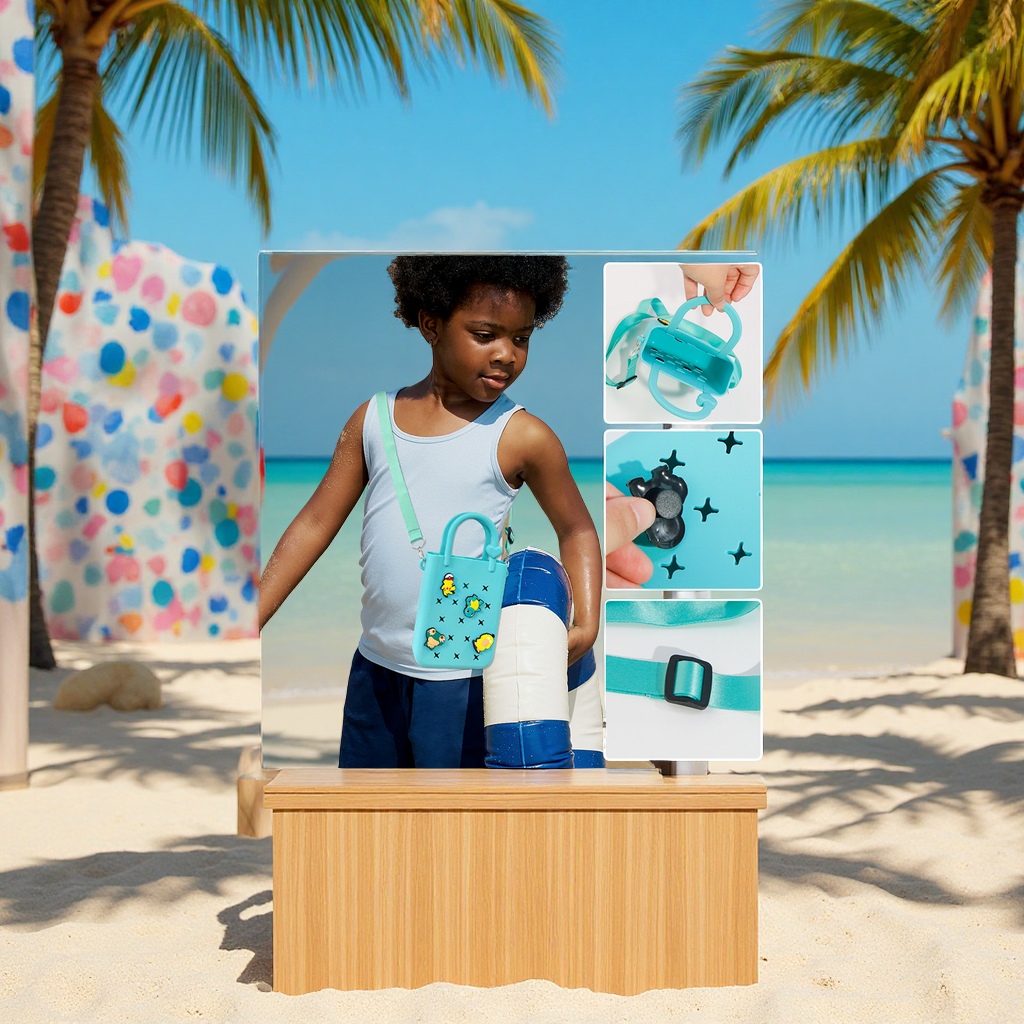 DIY silicone hole bag, beach bag, mobile phone storage, fashionable single-shoulder crossbody, hand-carry, with oil spray design details Picture