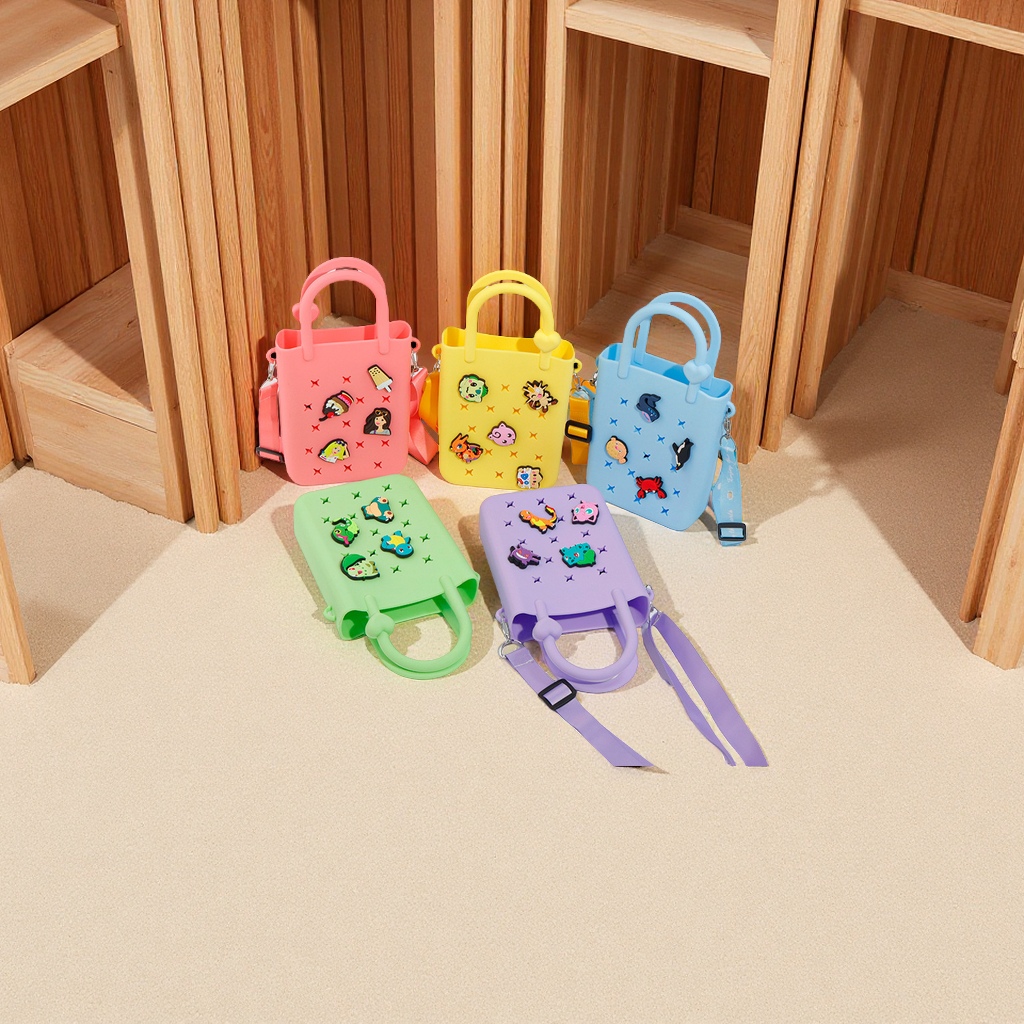 DIY silicone hole bag, beach bag, mobile phone storage, fashionable single-shoulder crossbody, hand-carry, with oil spray design Specification image