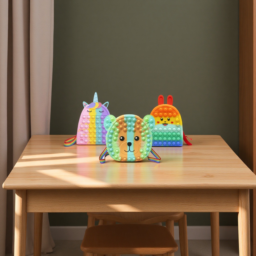 跨境多功能新款灭鼠先锋双肩背包硅胶文具包泡泡乐减压收纳包科教玩具