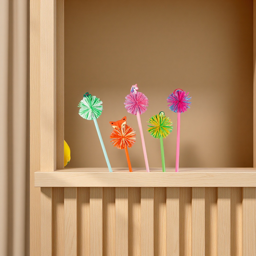 New silicone rubber ball pen, brushed ball, stress-relieving swing pen, unicorn-shaped ballpoint pen wholesale, kooshball stress-relieving toy details Picture