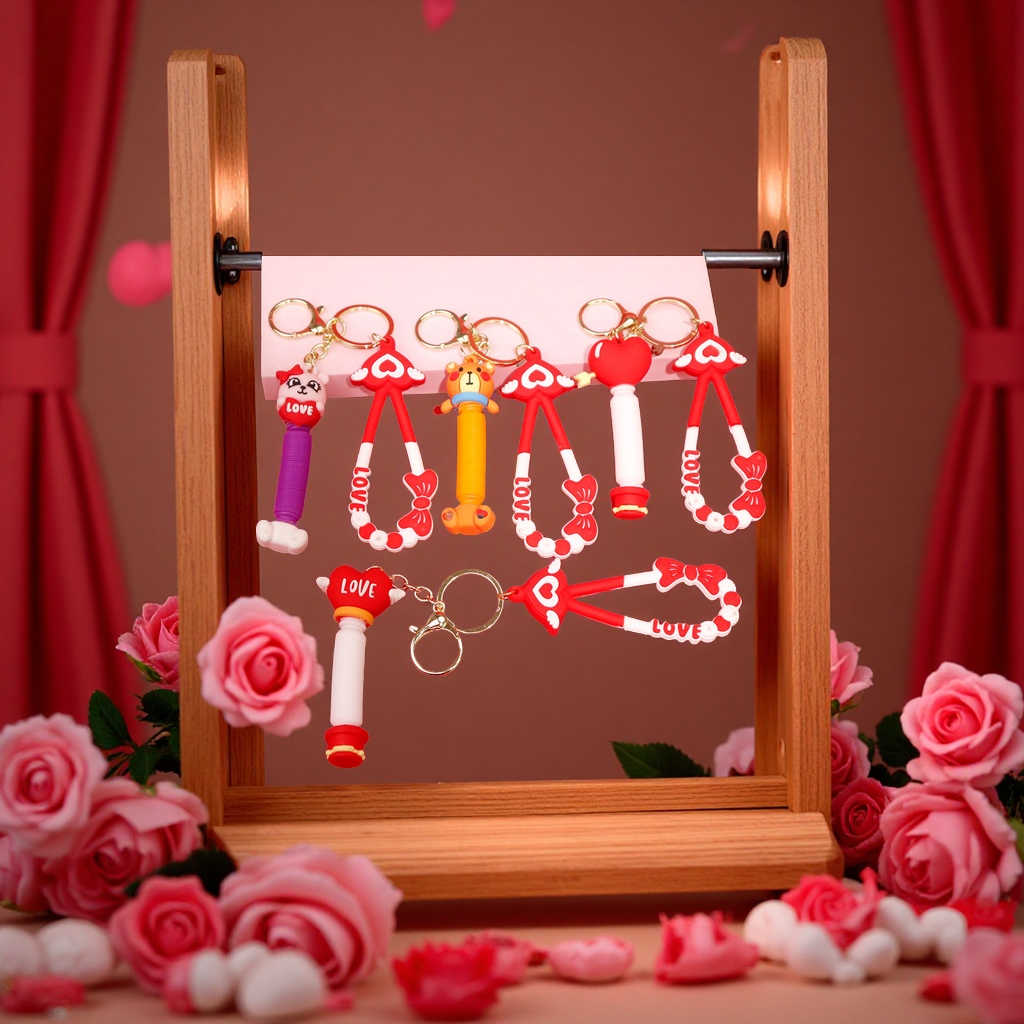 情人节系列爱心钥匙扣解压拉管闺蜜包包挂件外贸批发时尚配饰