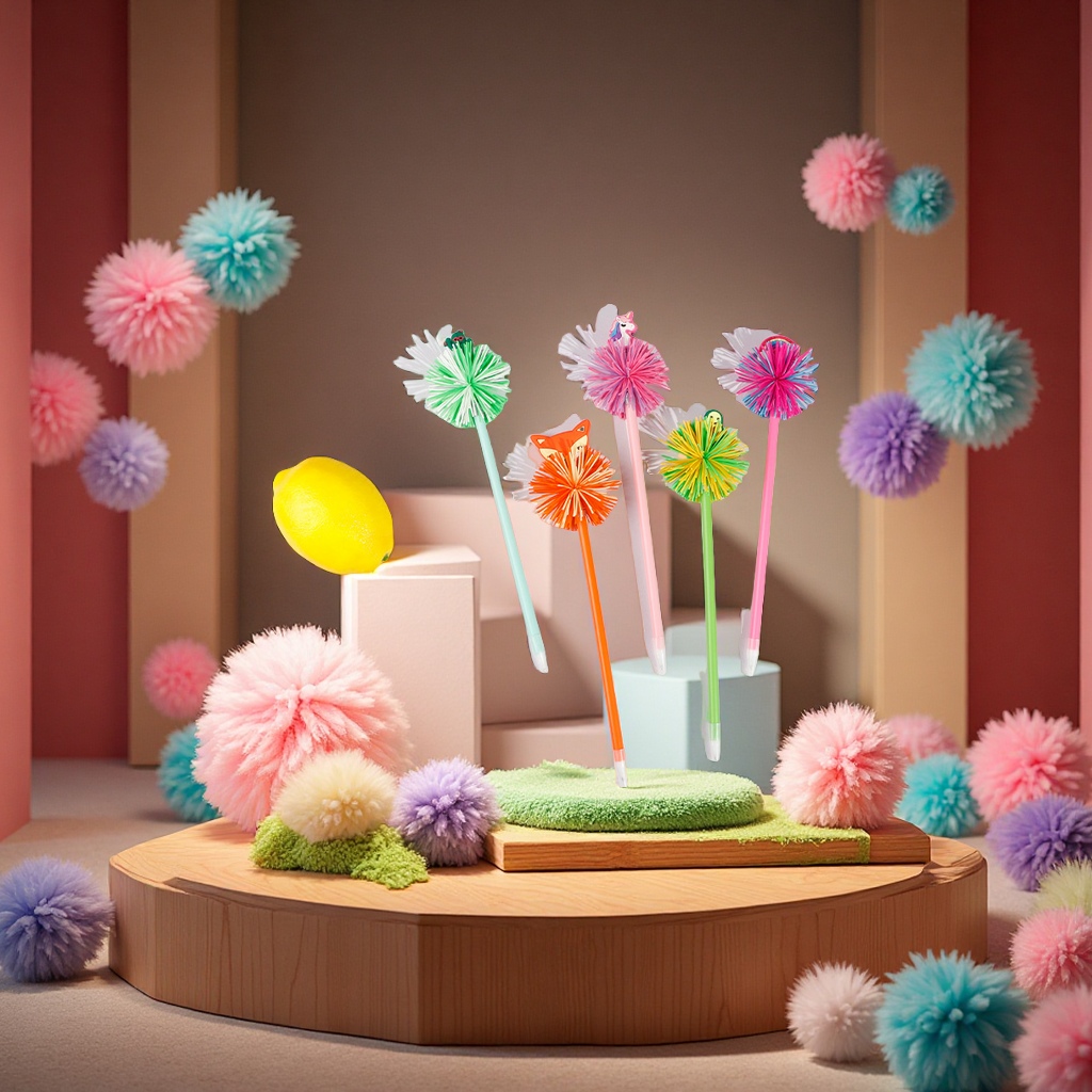 New silicone rubber ball pen, brushed ball, stress-relieving swing pen, unicorn-shaped ballpoint pen wholesale, kooshball stress-relieving toy Specification image