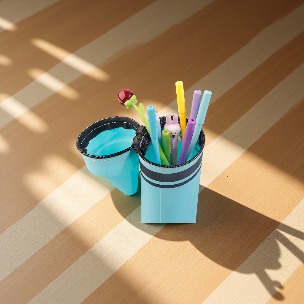 Multi-color contrasting silicone pen case, simple and shockproof universal pencil storage holder, pressure-reducing pen case, student office supplies Application Scenario