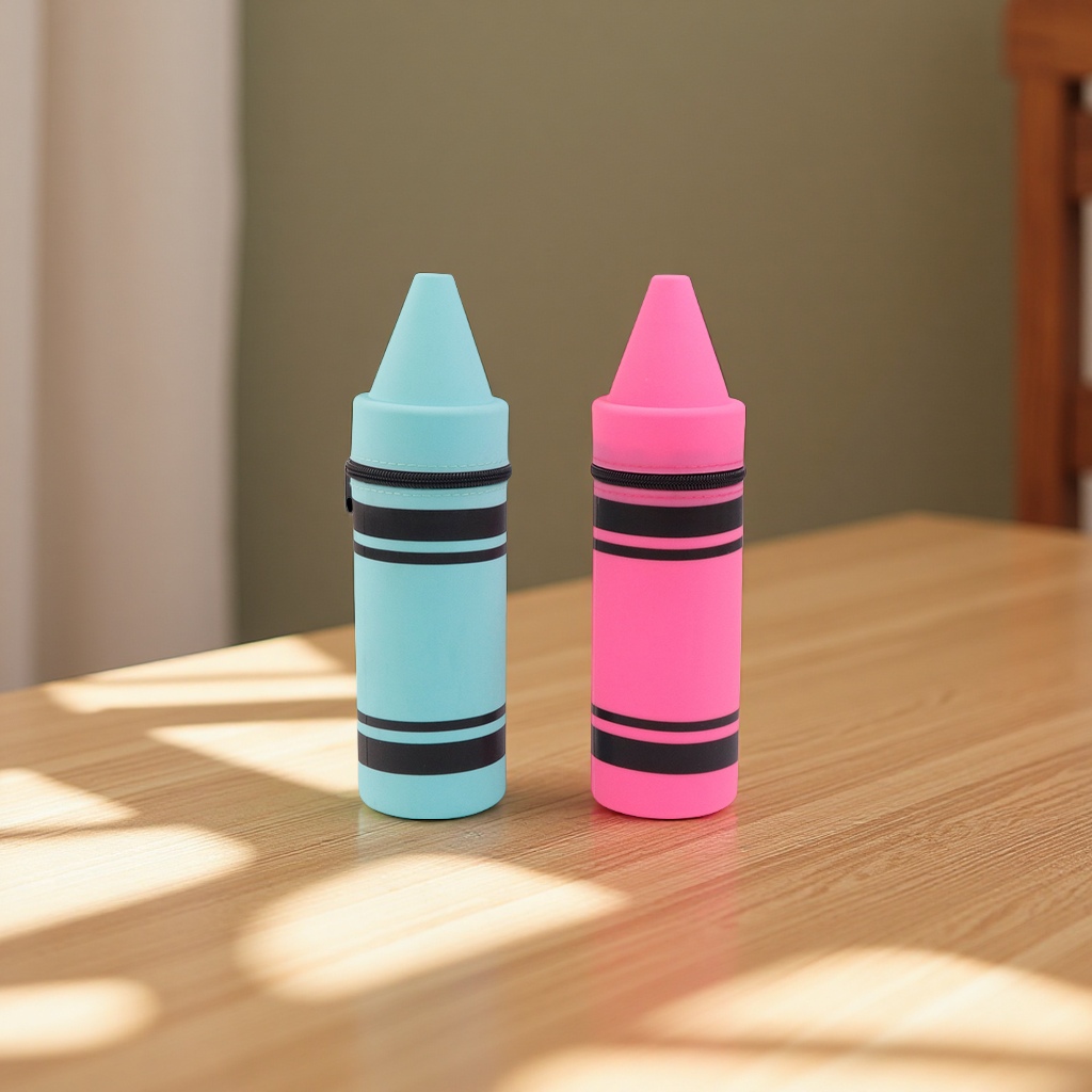 Multi-color contrasting silicone pen case, simple and shockproof universal pencil storage holder, pressure-reducing pen case, student office supplies Item Picture